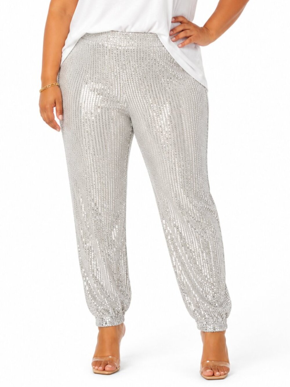 *3 FOR $9* Sequin All Over Elastic Waist Pull On Embellished Jogger Disco Pants